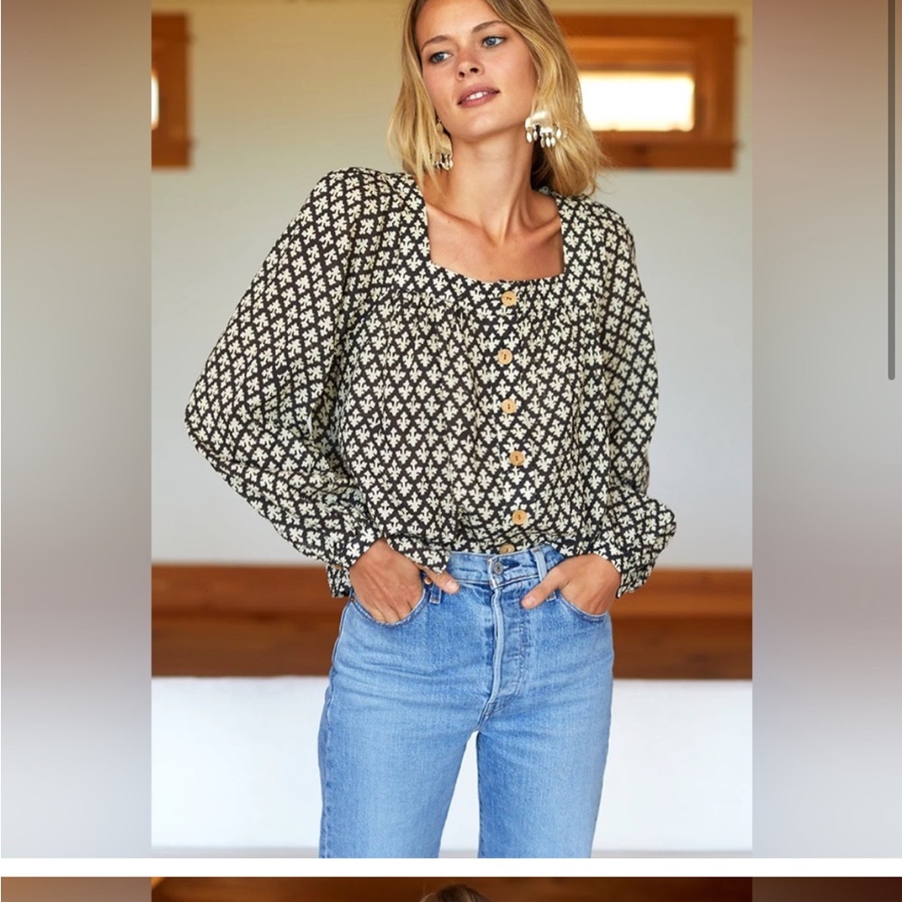 Emerson Fry Black and Cream Floral Blouse